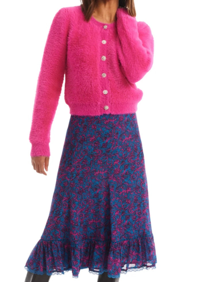 Allison Jeweled Sloan Cardigan in Hot Pink