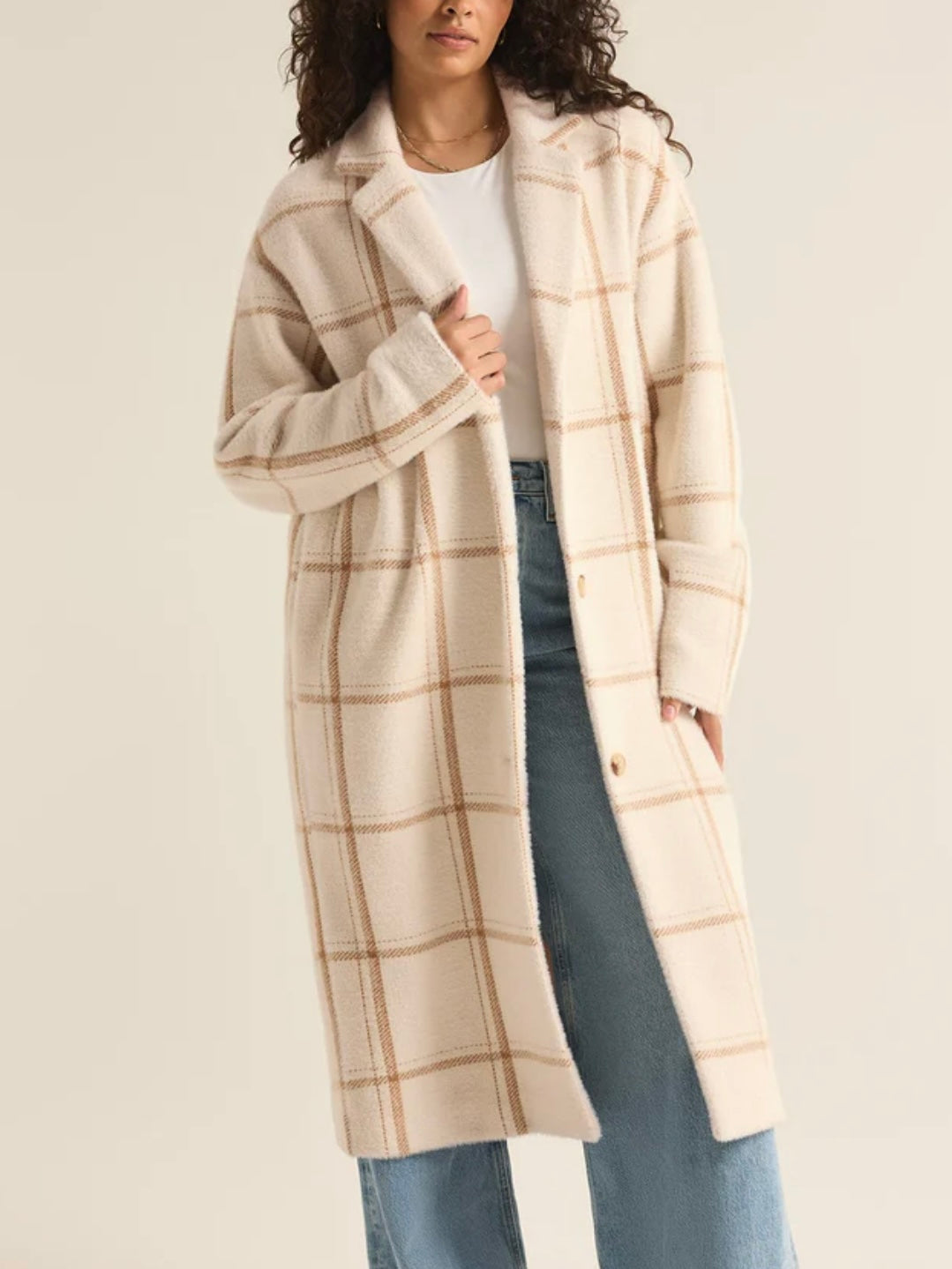 Z Supply Mason Windowpane Knit Coat in Sea Salt