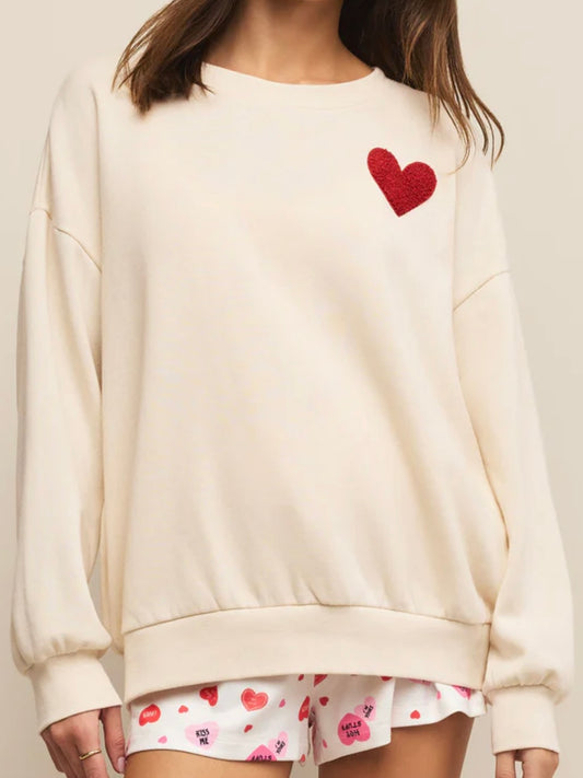 Z Supply Oversized Heart Sweatshirt in Vanilla Ice