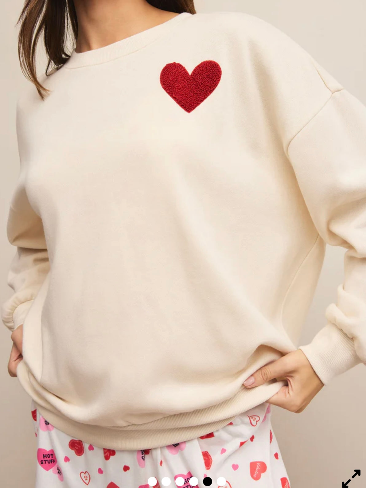 Z Supply Oversized Heart Sweatshirt in Vanilla Ice