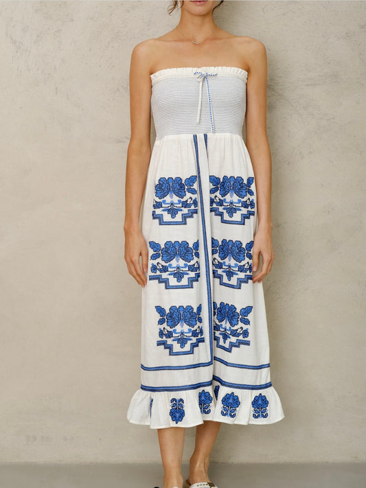 M.A.B.E Carmi Sundress Ecru/Blue
