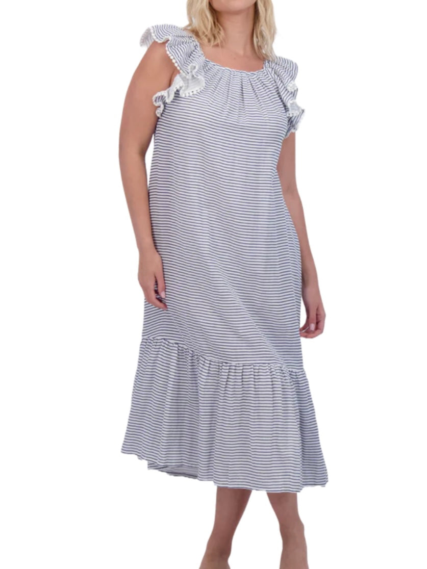Mer St. Barth Eva Women's Ruffle Sundress in Marine Stripe