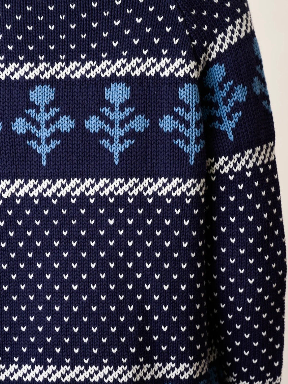 Marea Flower Intarsia Shawl Cardigan - Navy