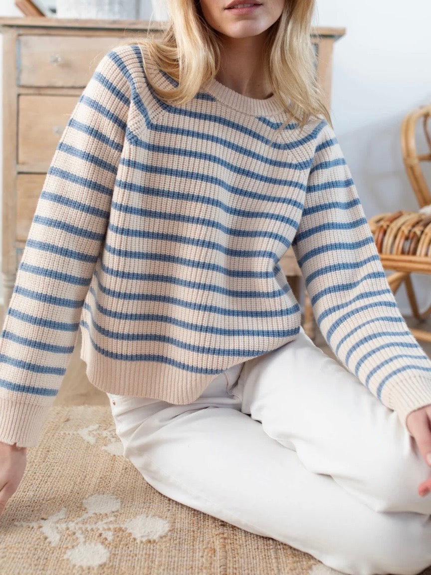 Marea Sweater - Ivory/Atlantic Blue Stripe