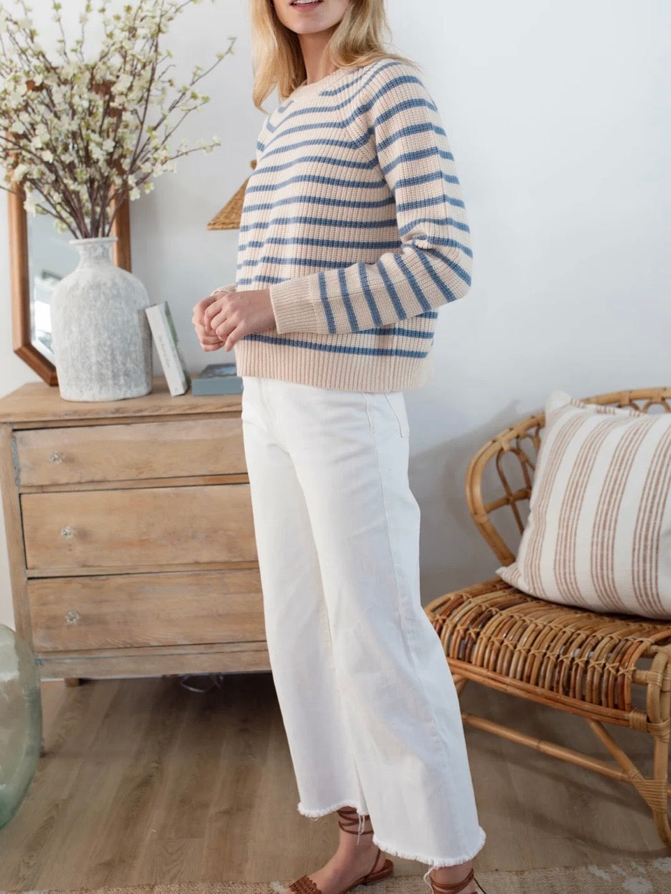 Marea Sweater - Ivory/Atlantic Blue Stripe