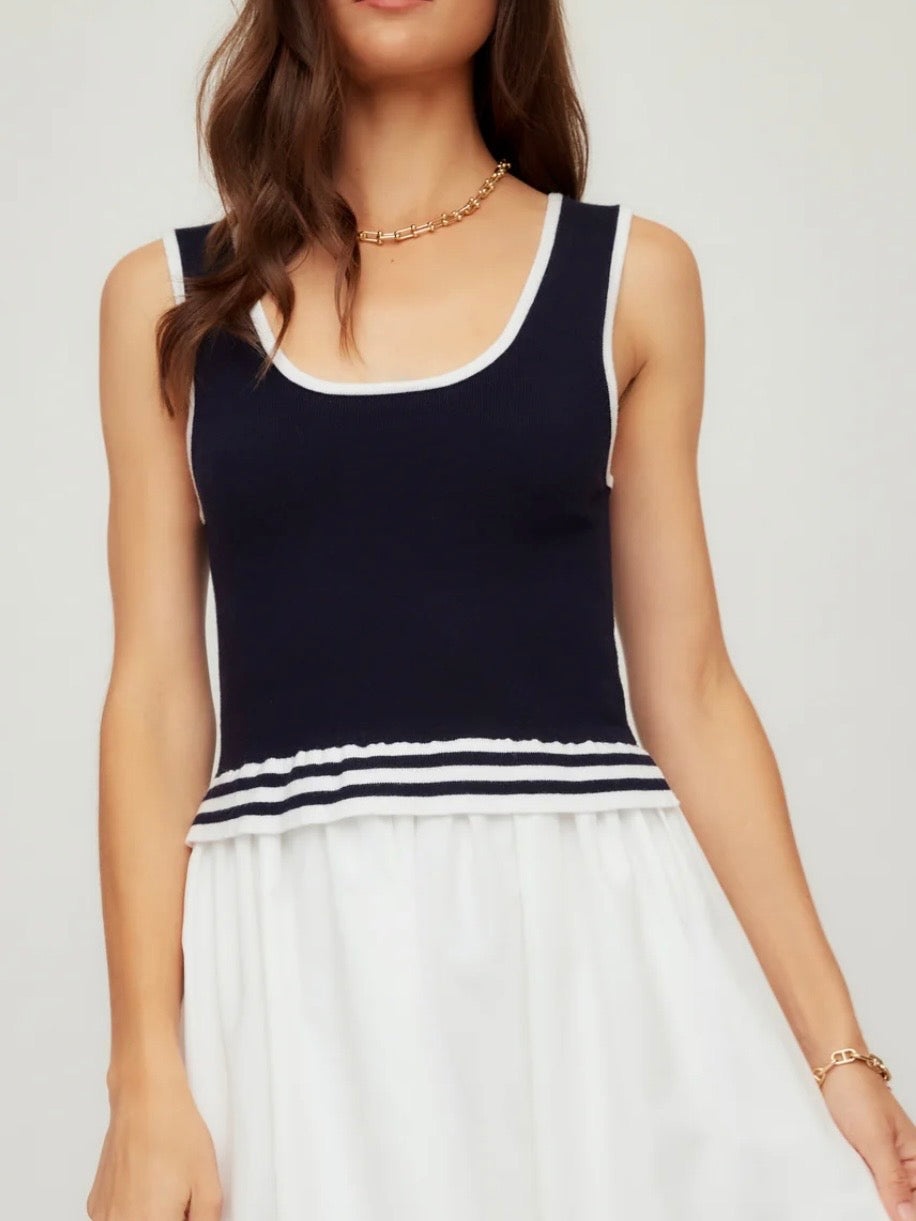 Fifteen Twenty Thea Contrast Midi Dress Navy with White