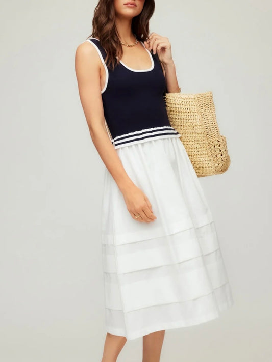 Fifteen Twenty Thea Contrast Midi Dress Navy with White