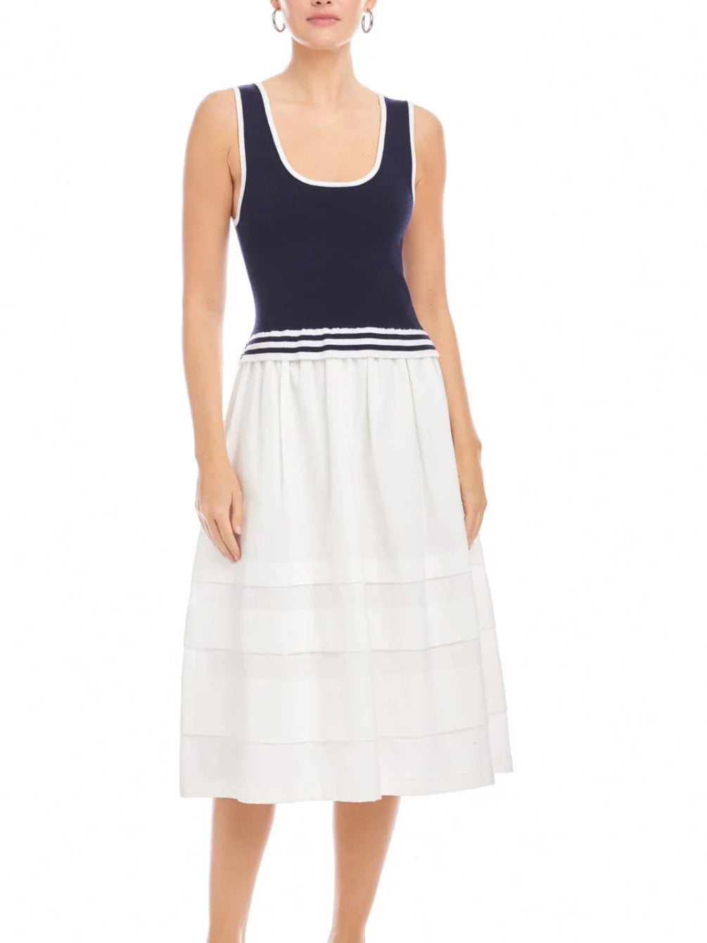 Fifteen Twenty Thea Contrast Midi Dress Navy with White