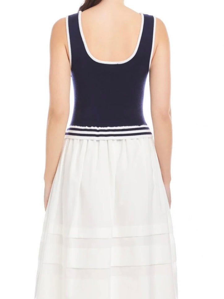 Fifteen Twenty Thea Contrast Midi Dress Navy with White