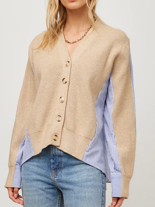 Fifteen Twenty Celine Mixed Media Cardigan Oatmeal
