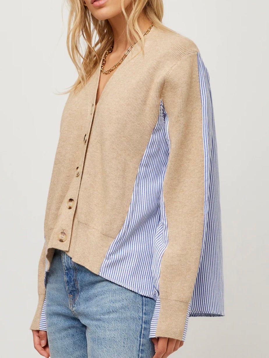 Fifteen Twenty Celine Mixed Media Cardigan Oatmeal