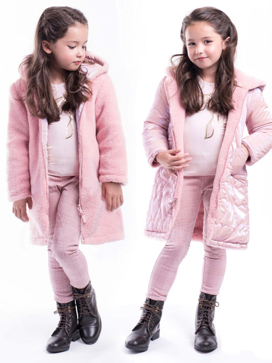 Imoga Girl's Yuria Quilted Reversible Faux Fur Coat in Mauve