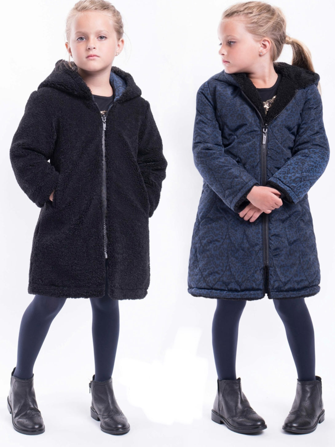 Imoga Girl's Yuria Quilted Reversible Faux Fur Coat in Midnight