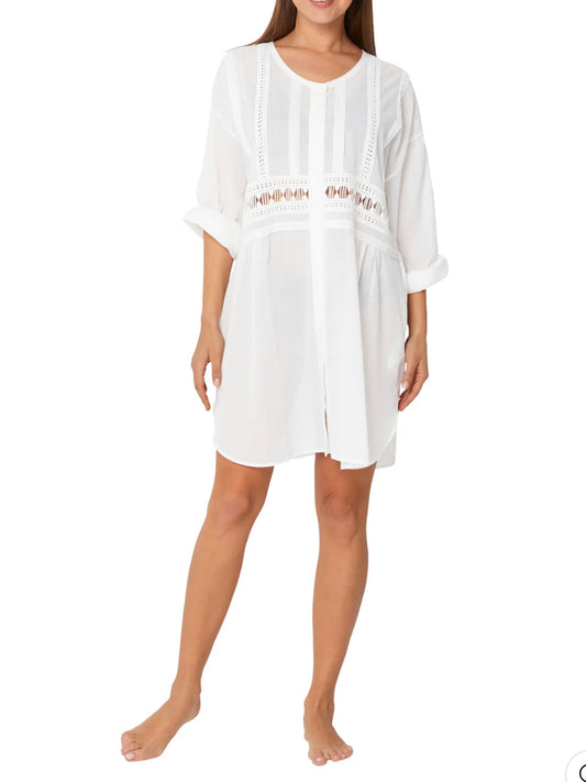 Monte & Lou ML Separates Resort Shirt Dress in White