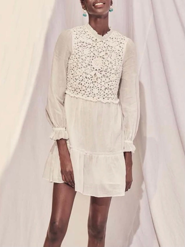 Saylor Felice Cotton Crochet Inset Mini Dress