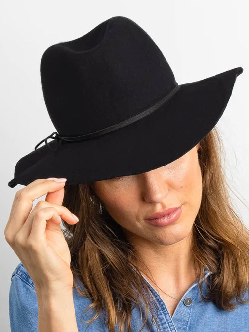 Hat Attack Amelia Hat in Black w/ Black Sueded Tie