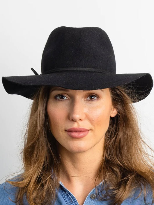 Hat Attack Amelia Hat in Black w/ Black Sueded Tie