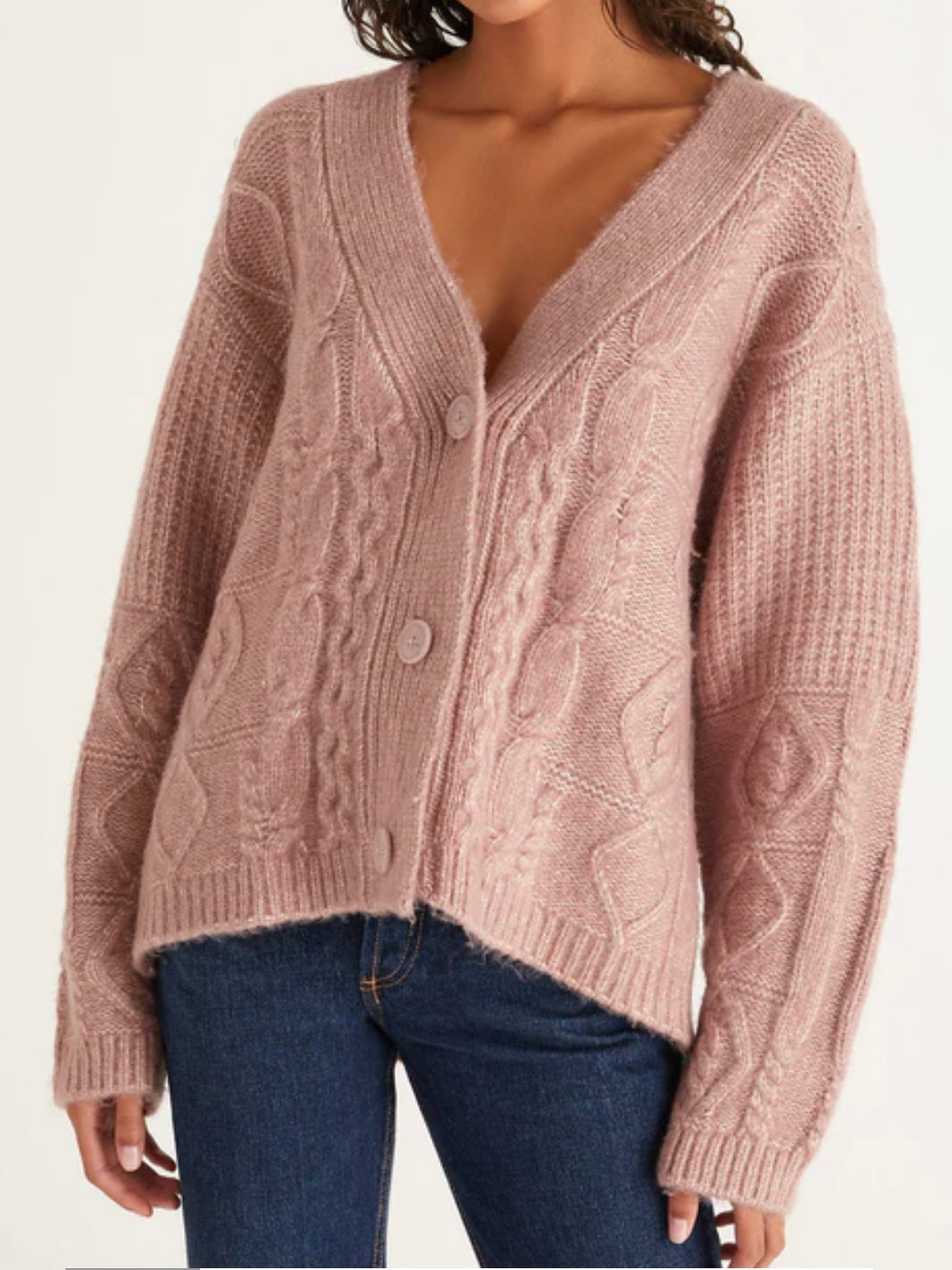 Z Supply Ryleigh Cable Knit Cardigan in Sweet Pink