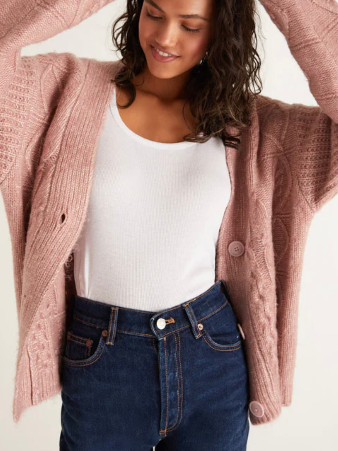 Z Supply Ryleigh Cable Knit Cardigan in Sweet Pink