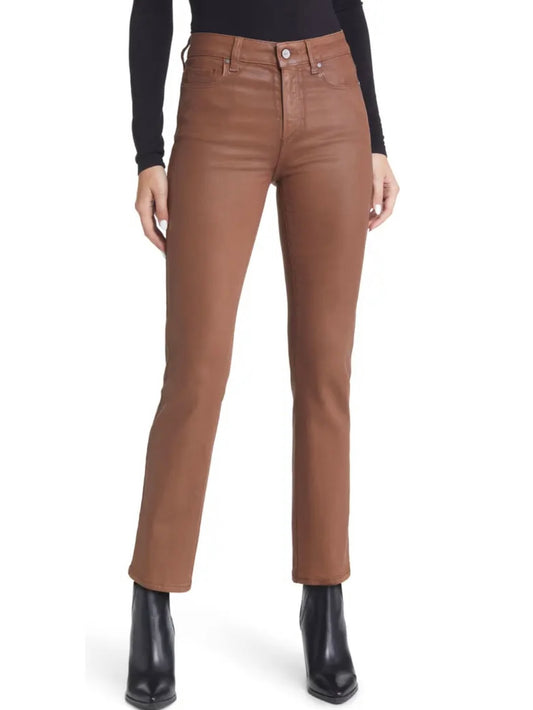 Paige Cindy Coated High Waist Ankle Straight Leg Jeans in Cognac