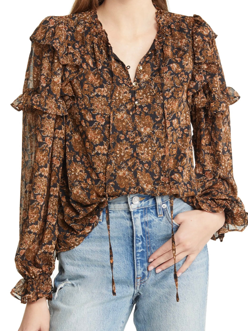 Moon River Floral Ruffle Blouse in Multi