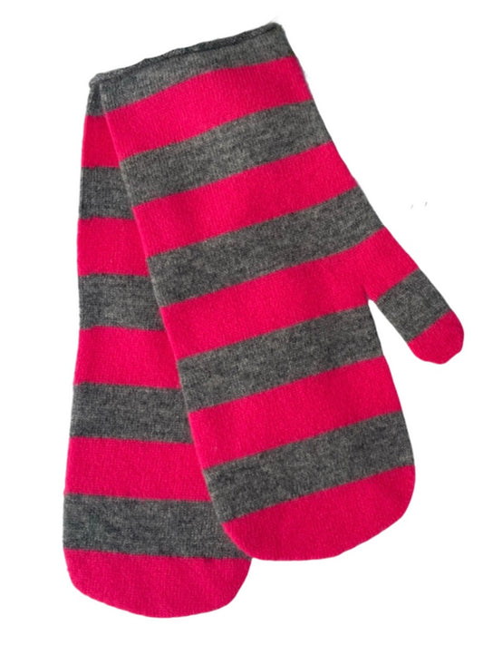 Jumper 1234 Stripe Mittens in Mid Grey/Neon Pink Cashmere